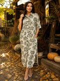Rochie ERIKA lungă din mătase indiană  – imprimeu floral