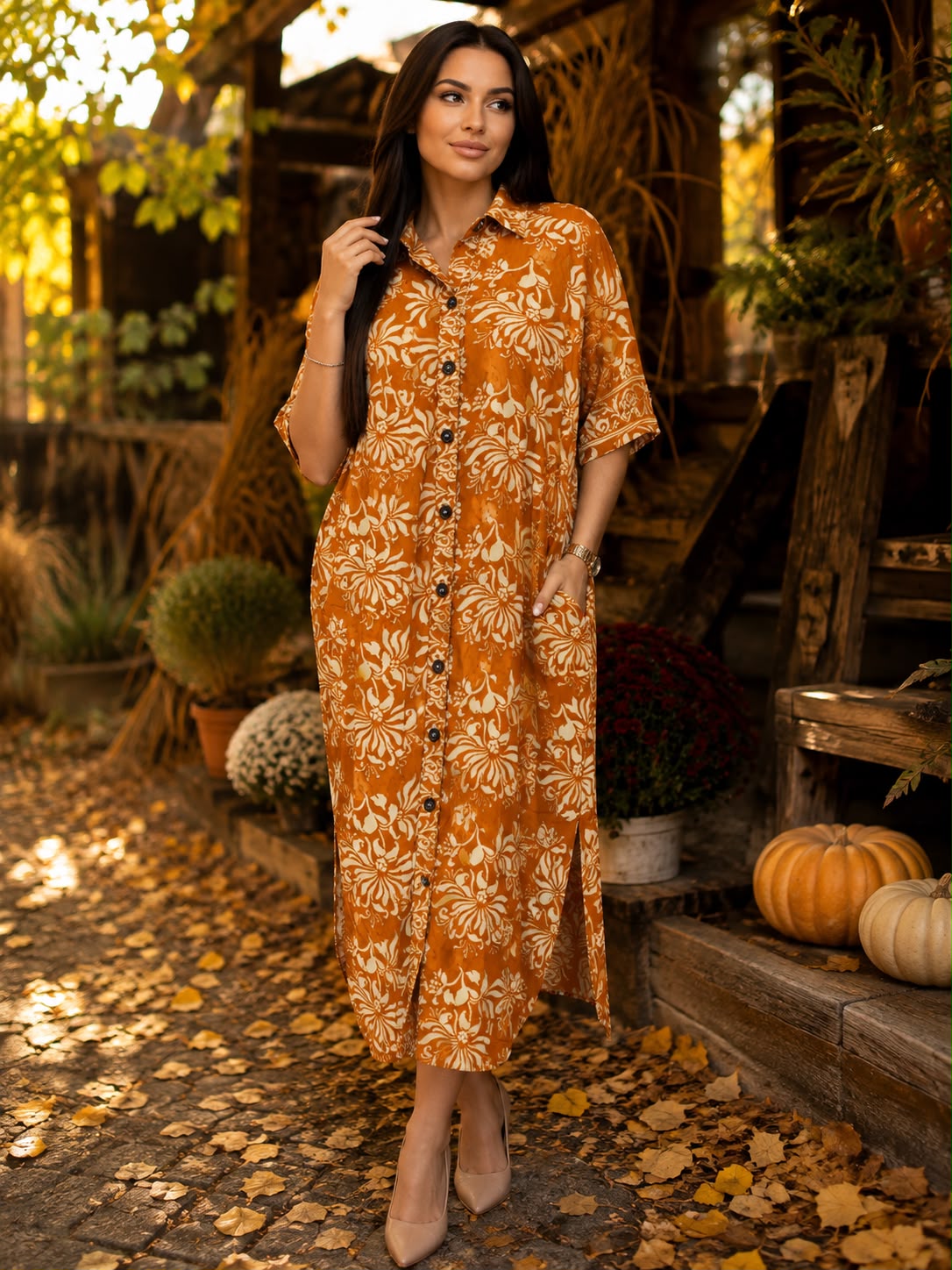 Rochie ERIKA lungă din mătase indiană  – imprimeu floral