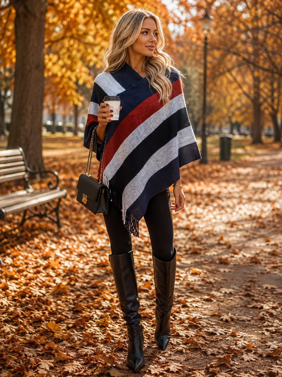 🍂 Poncho Elegant cu Franjuri