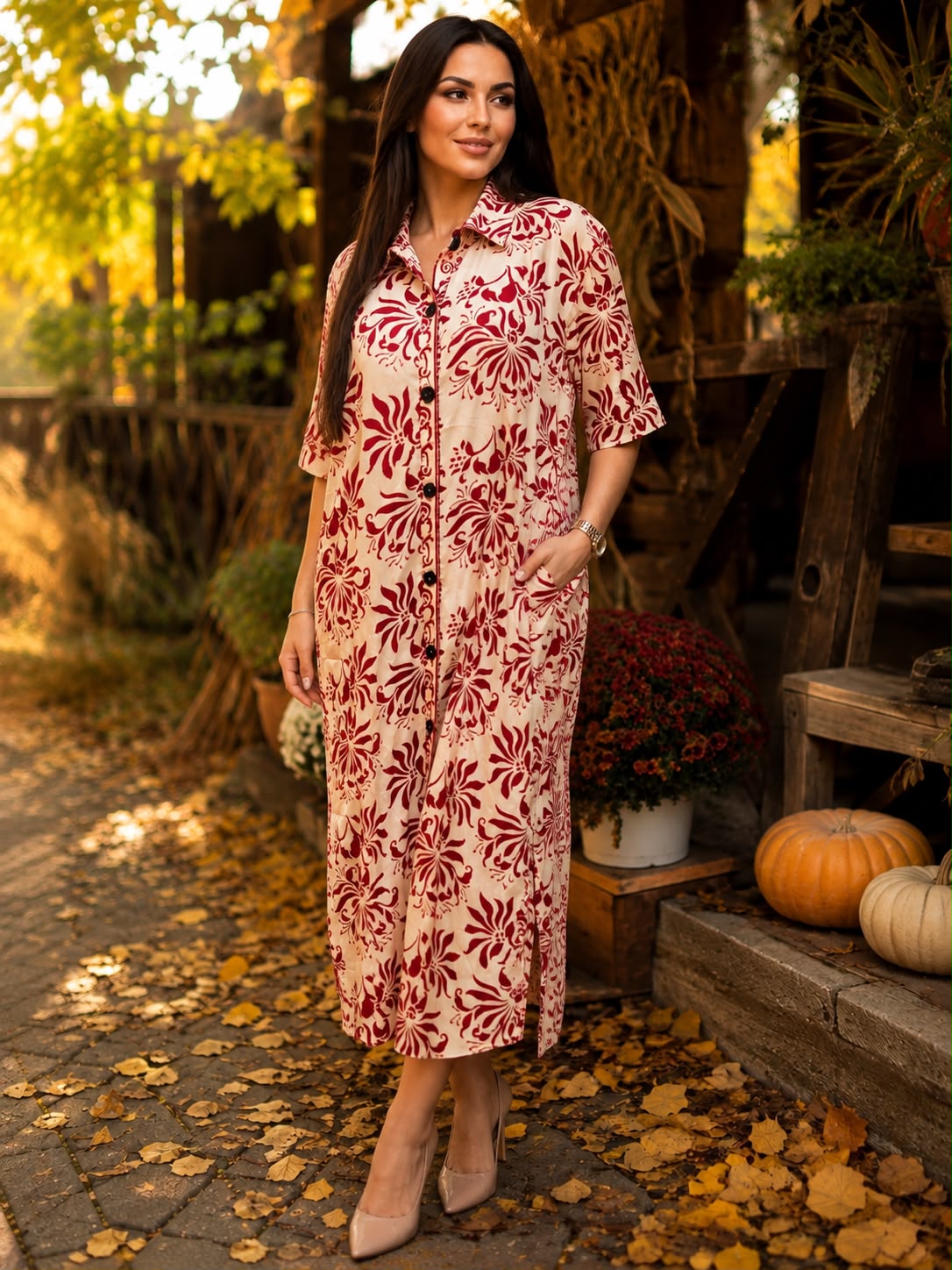 Rochie ERIKA lungă din mătase indiană  – imprimeu floral