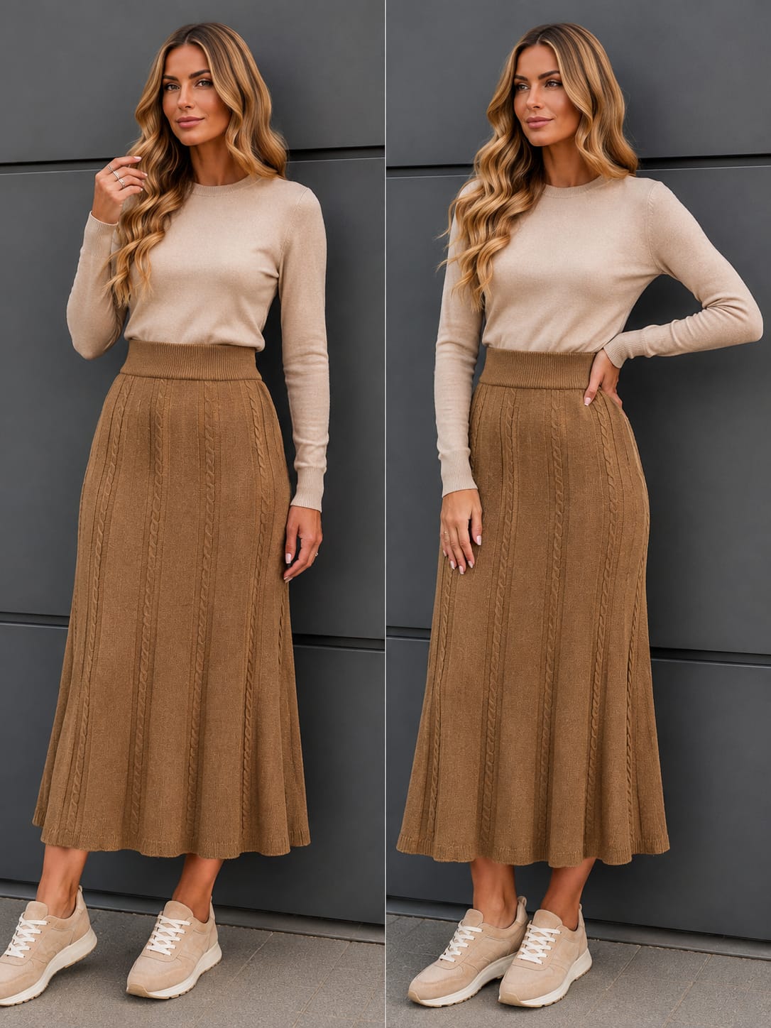 💚 Fustă tricotată midi – elegantă și versatilă