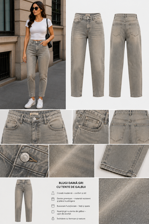 Blugi Skinny Fit gri cu tente de gălbui
