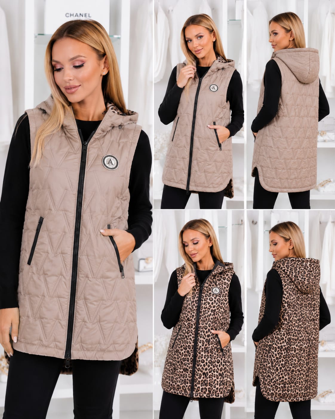 Vestă matlasată damă lungă, reversibilă – 2 modele într-unul - S-XL si 2XL-7XL
