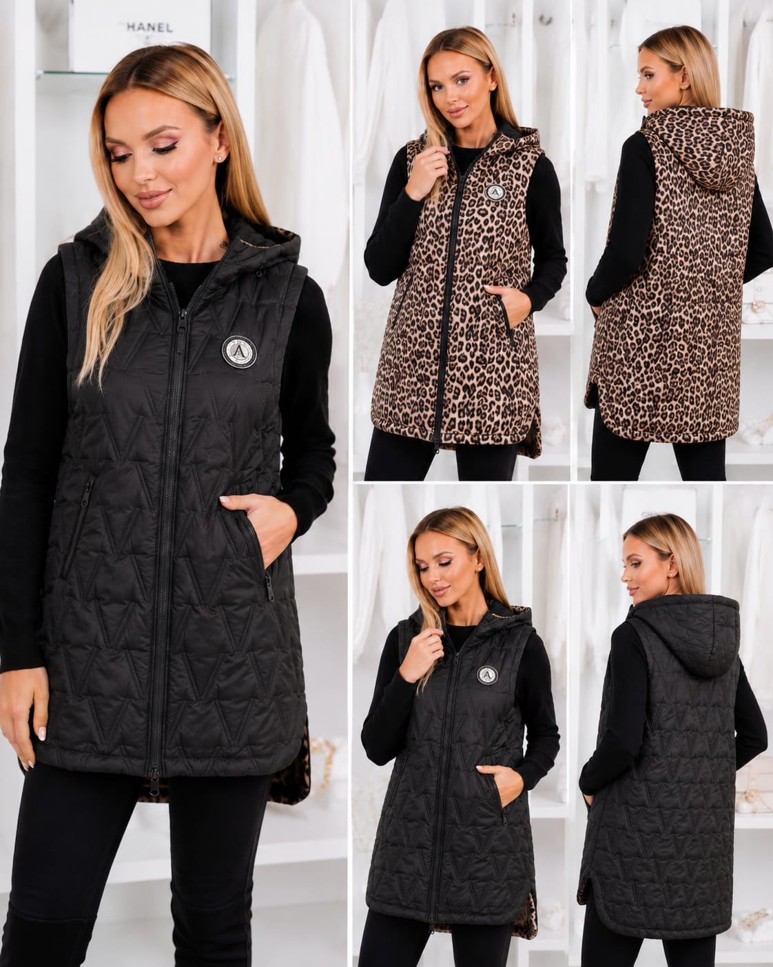 Vestă matlasată damă lungă, reversibilă – 2 modele într-unul - S-XL si 2XL-7XL