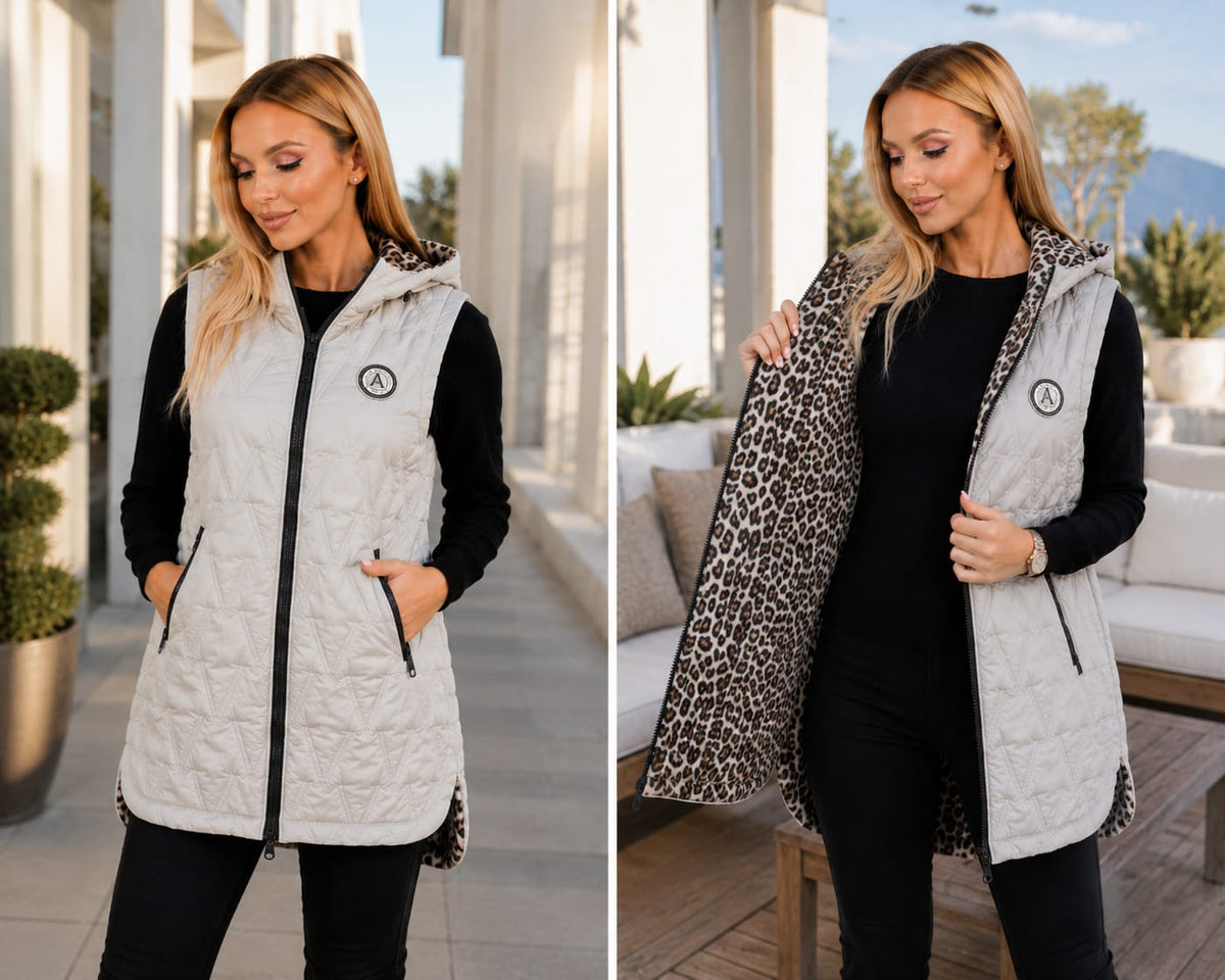 Vestă matlasată damă lungă, reversibilă – 2 modele într-unul - S-XL si 2XL-7XL