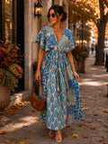 Rochie Xena - lungă din mătase indiană cu talie elastică și cordon decorativ