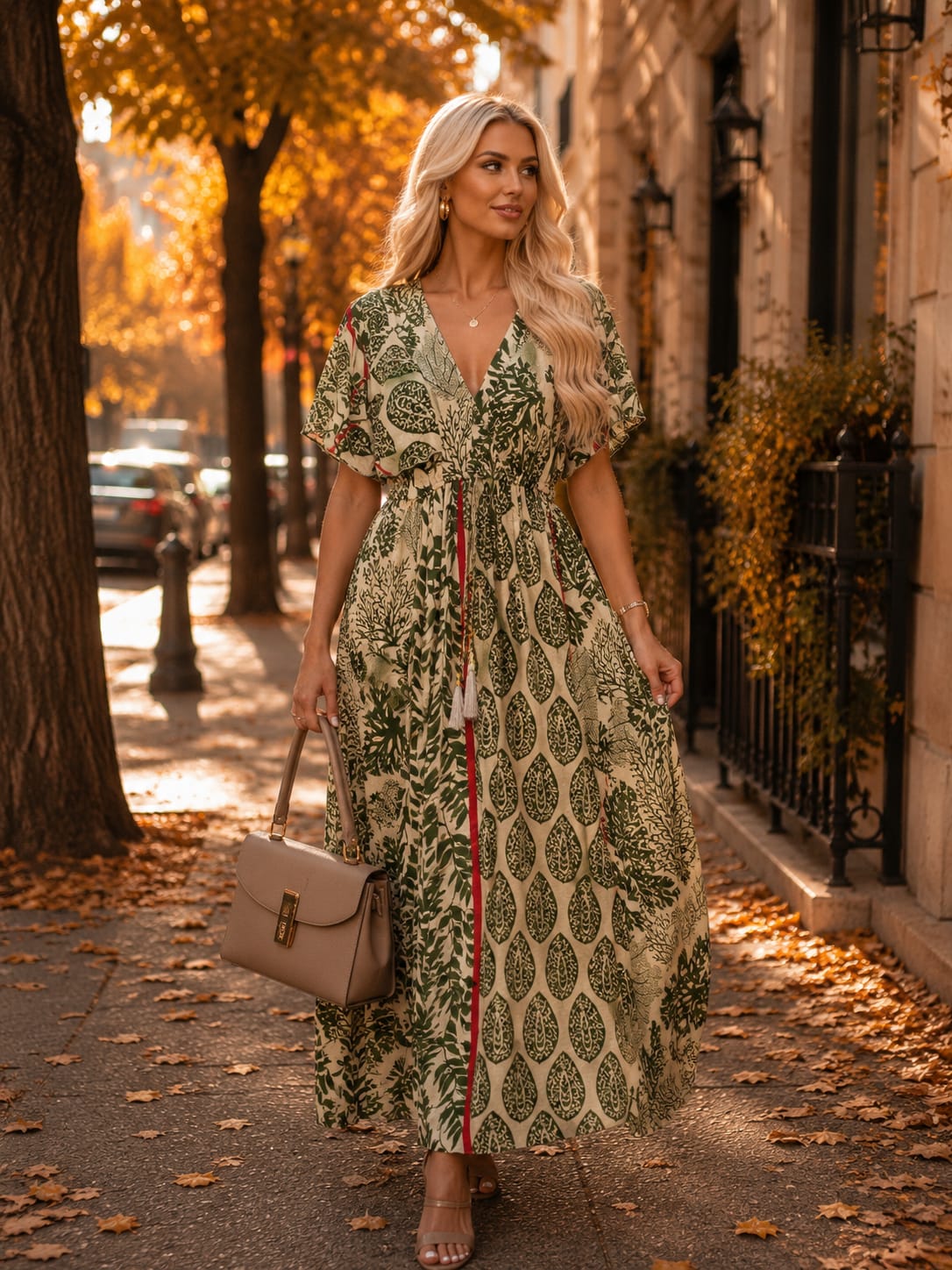 Rochie Xena - lungă din mătase indiană cu talie elastică și cordon decorativ