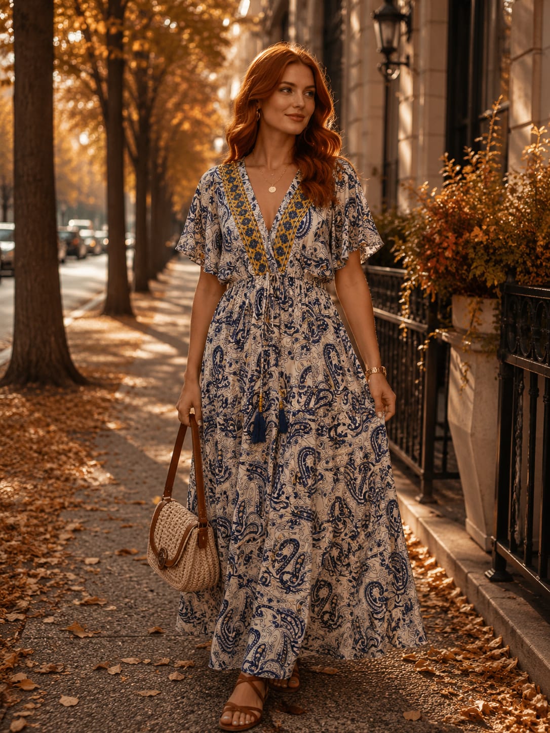 Rochie Xena - lungă din mătase indiană cu talie elastică și cordon decorativ