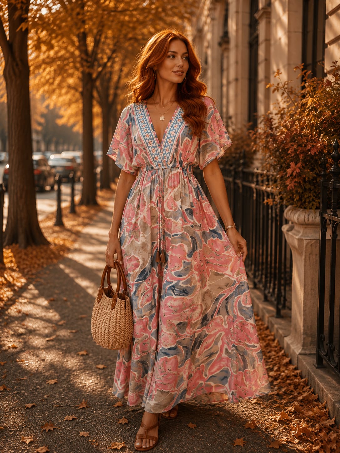 Rochie Xena - lungă din mătase indiană cu talie elastică și cordon decorativ