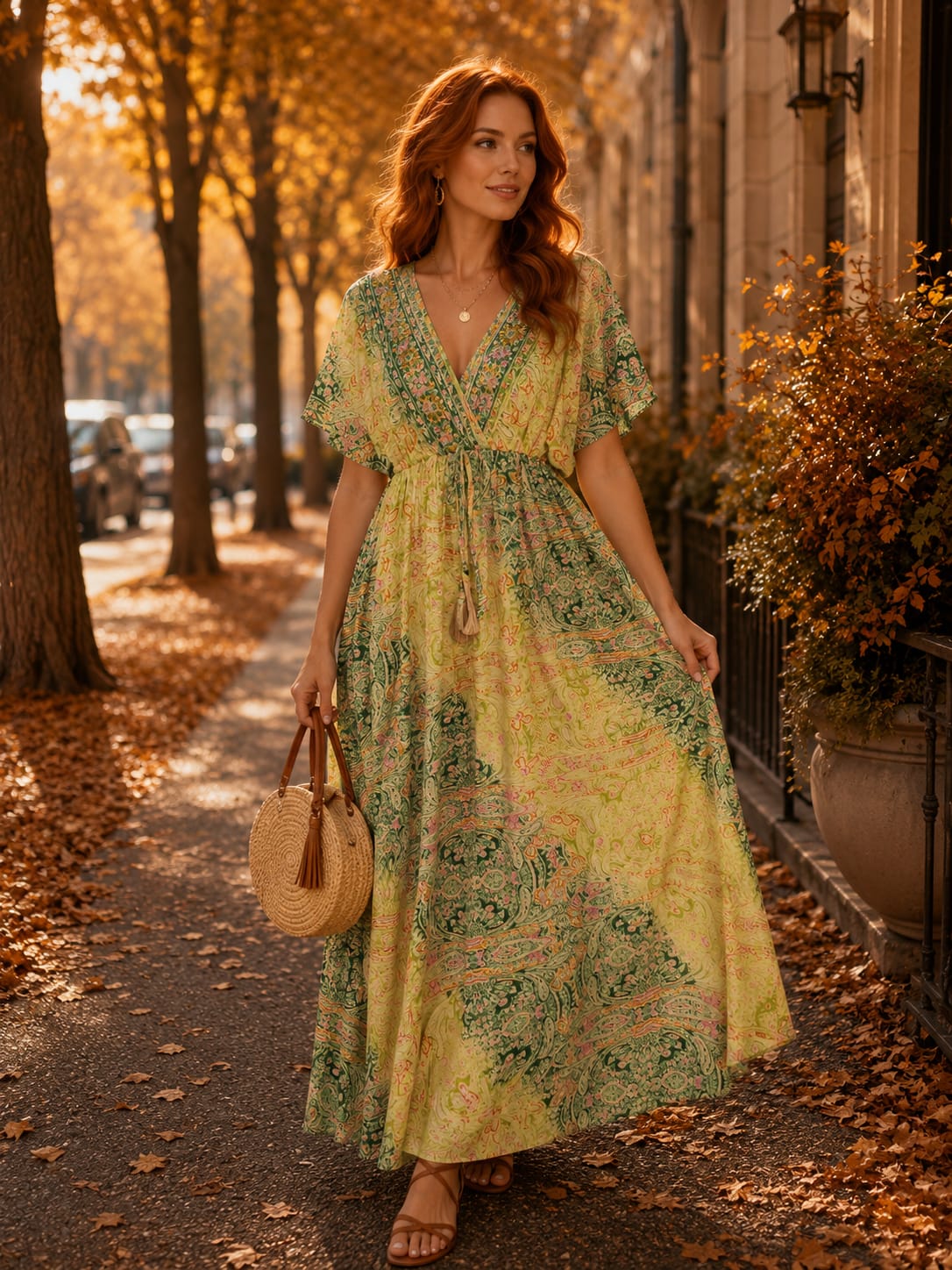 Rochie Xena - lungă din mătase indiană cu talie elastică și cordon decorativ