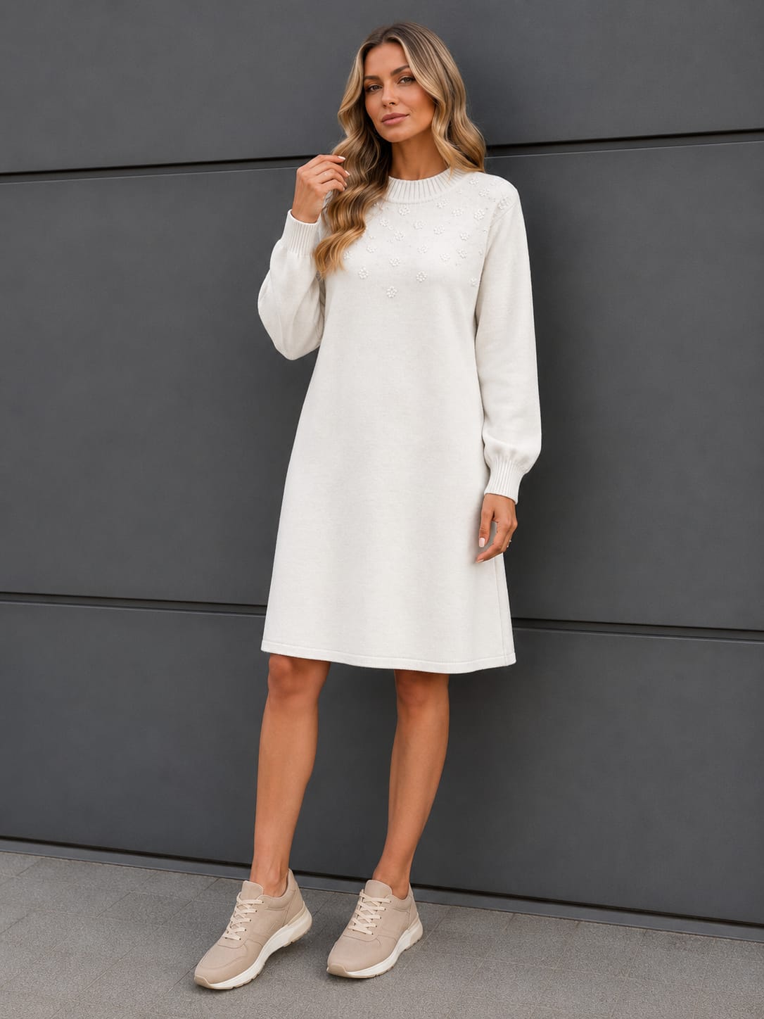 🤍 Rochie din tricot fin – model de toamnă