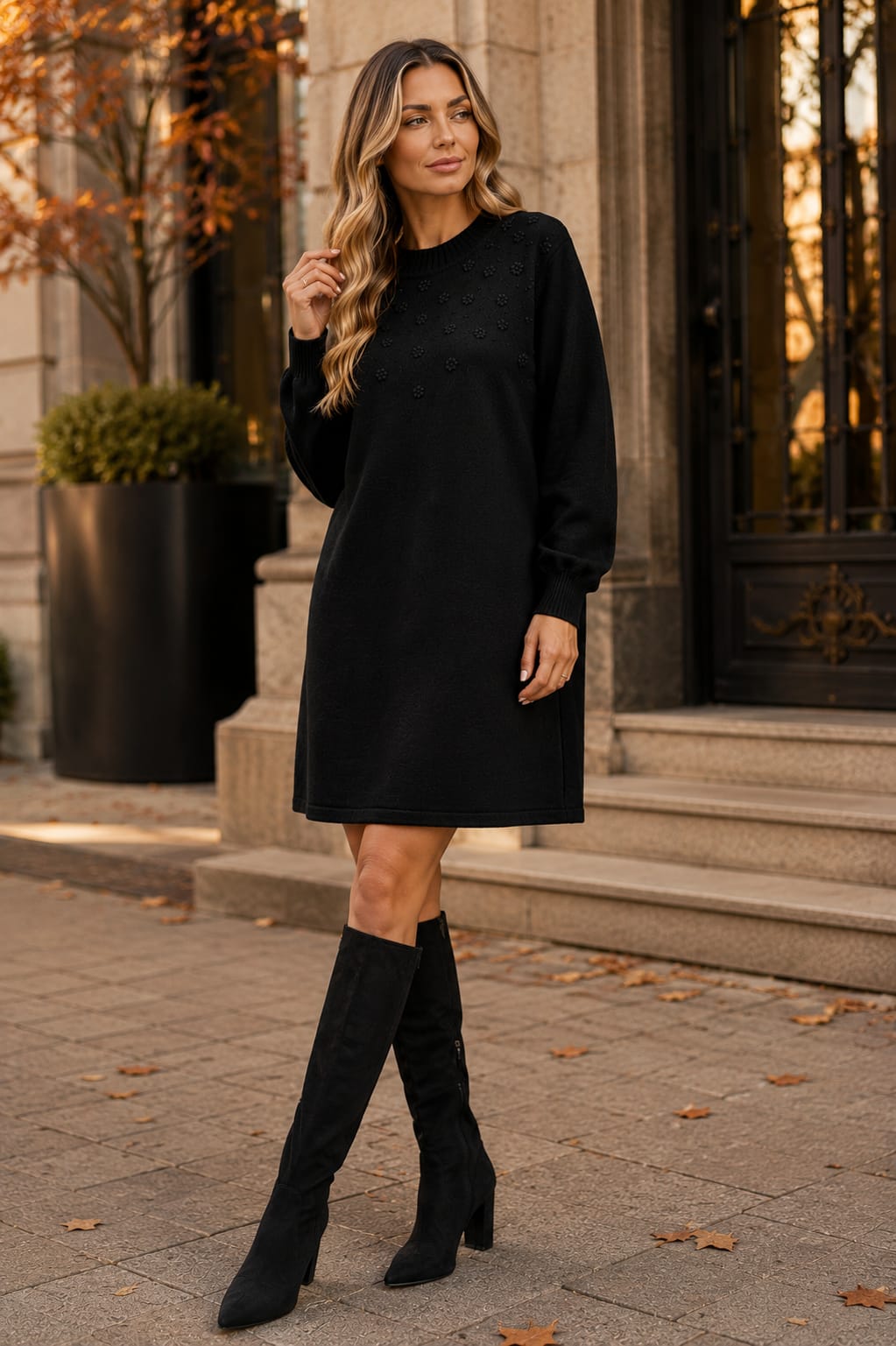 🤍 Rochie din tricot fin – model de toamnă