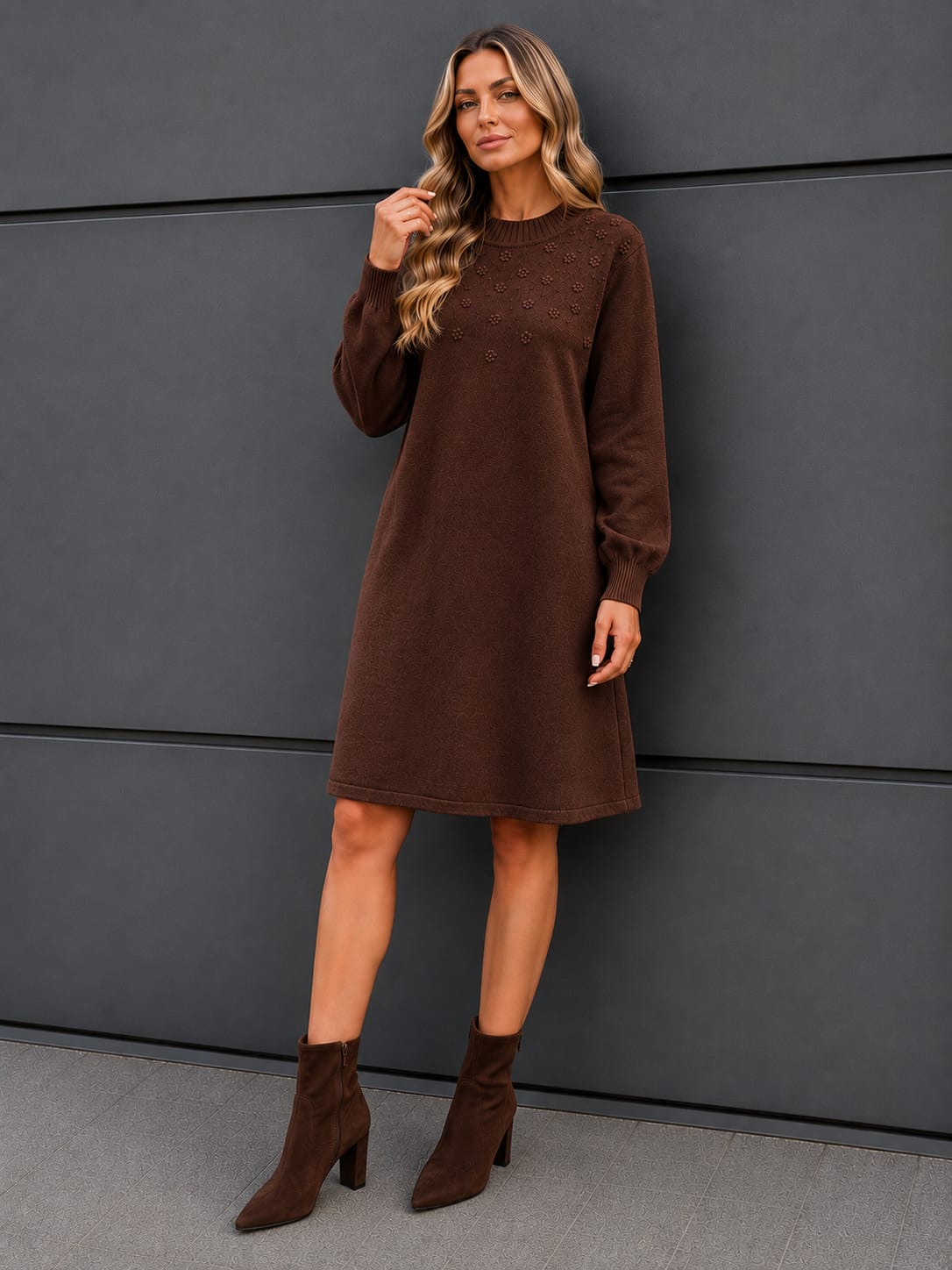 🤍 Rochie din tricot fin – model de toamnă