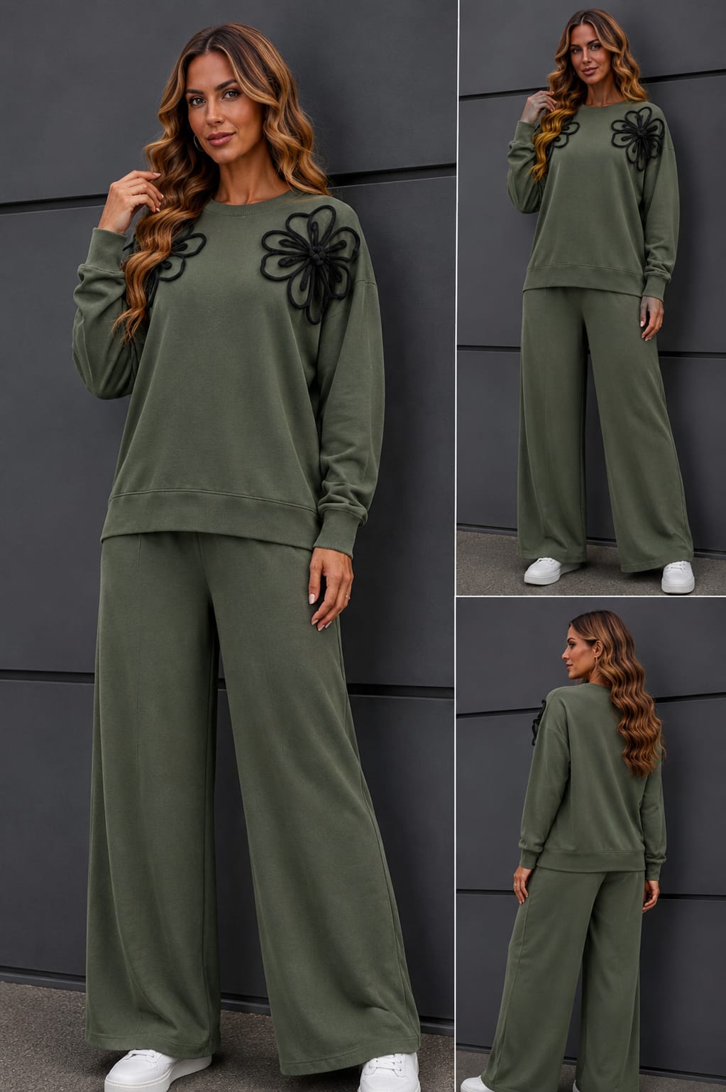 🌿 Compleu Mihaela din tricot fin cu aplicații 3D de toamnă