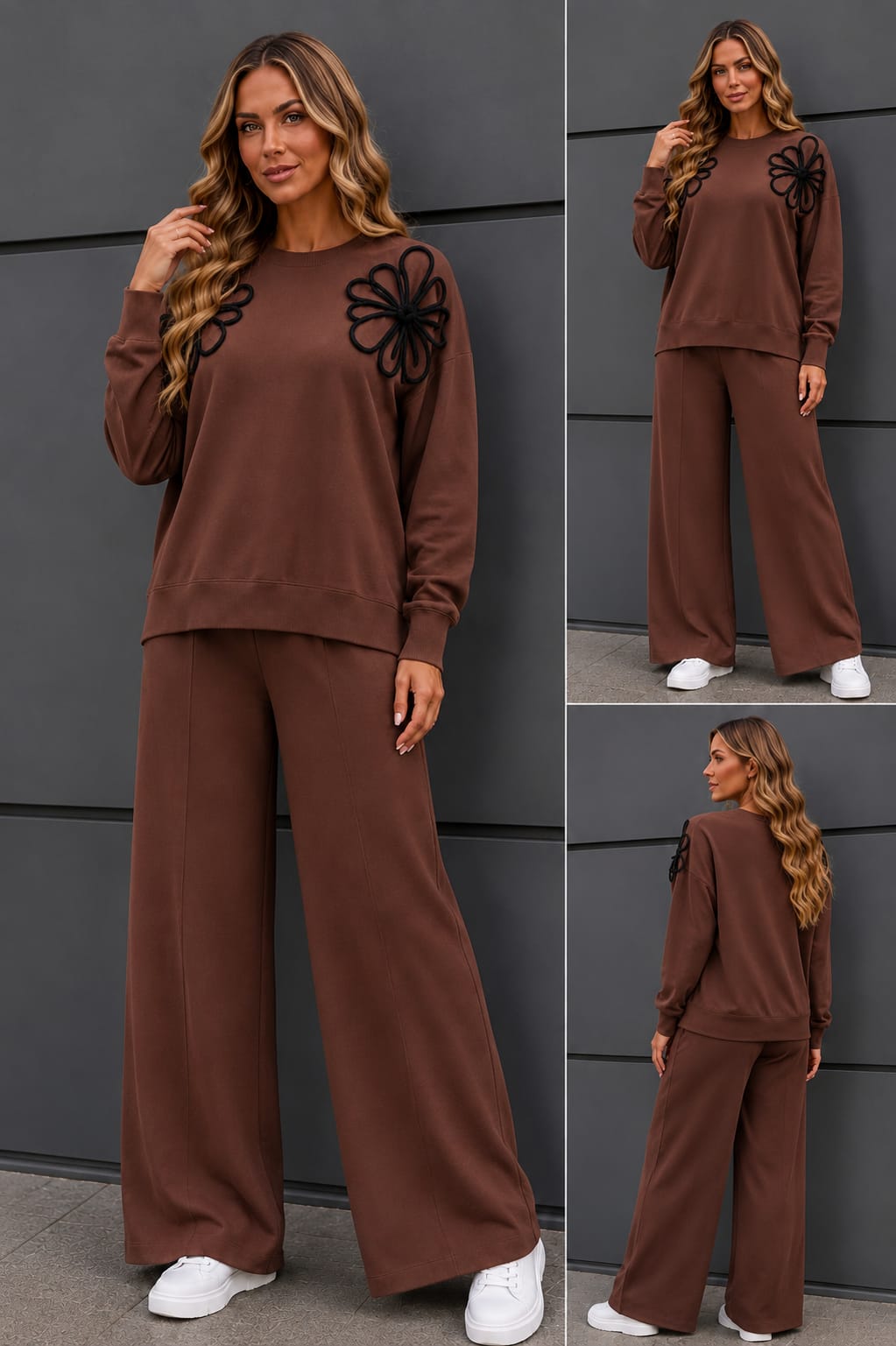 🌿 Compleu Mihaela din tricot fin cu aplicații 3D de toamnă