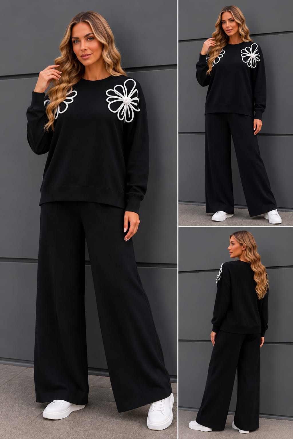 🌿 Compleu Mihaela din tricot fin cu aplicații 3D de toamnă