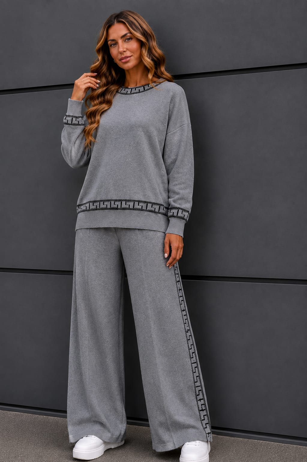 🤍 Compleu din tricot fin cu imprimeu în material