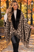 🐆 Poncho cu blăniță și imprimeu animal print