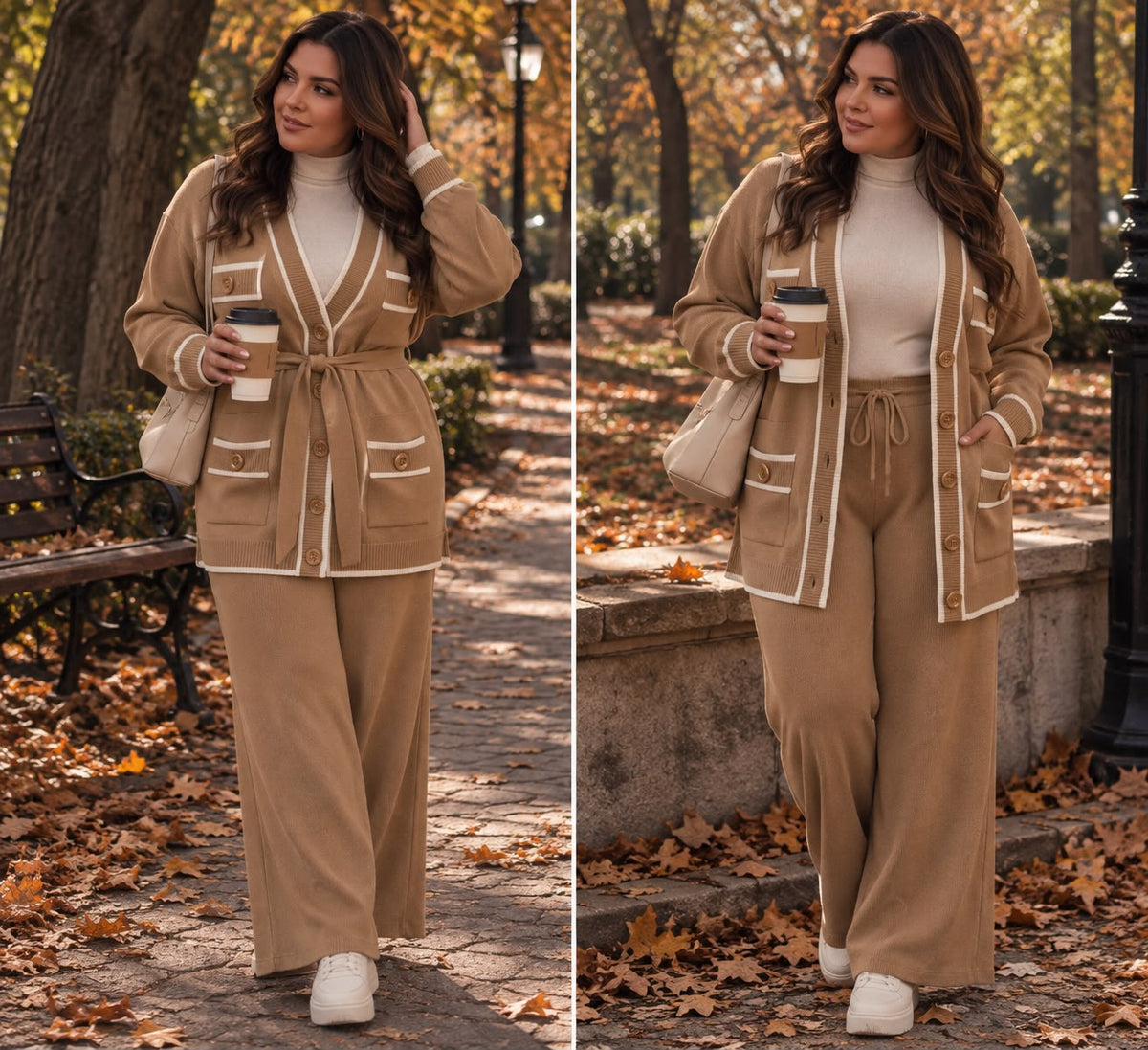 ✨ COMPLEU DIN TRICOT FIN CU DOUA PIESE - CARDIGAN CU NASTURI SI PANTALONI ✨