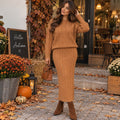 ✨ COMPLEU DIN TRICOT FIN CU FUSTA MIDI CARAMEL✨