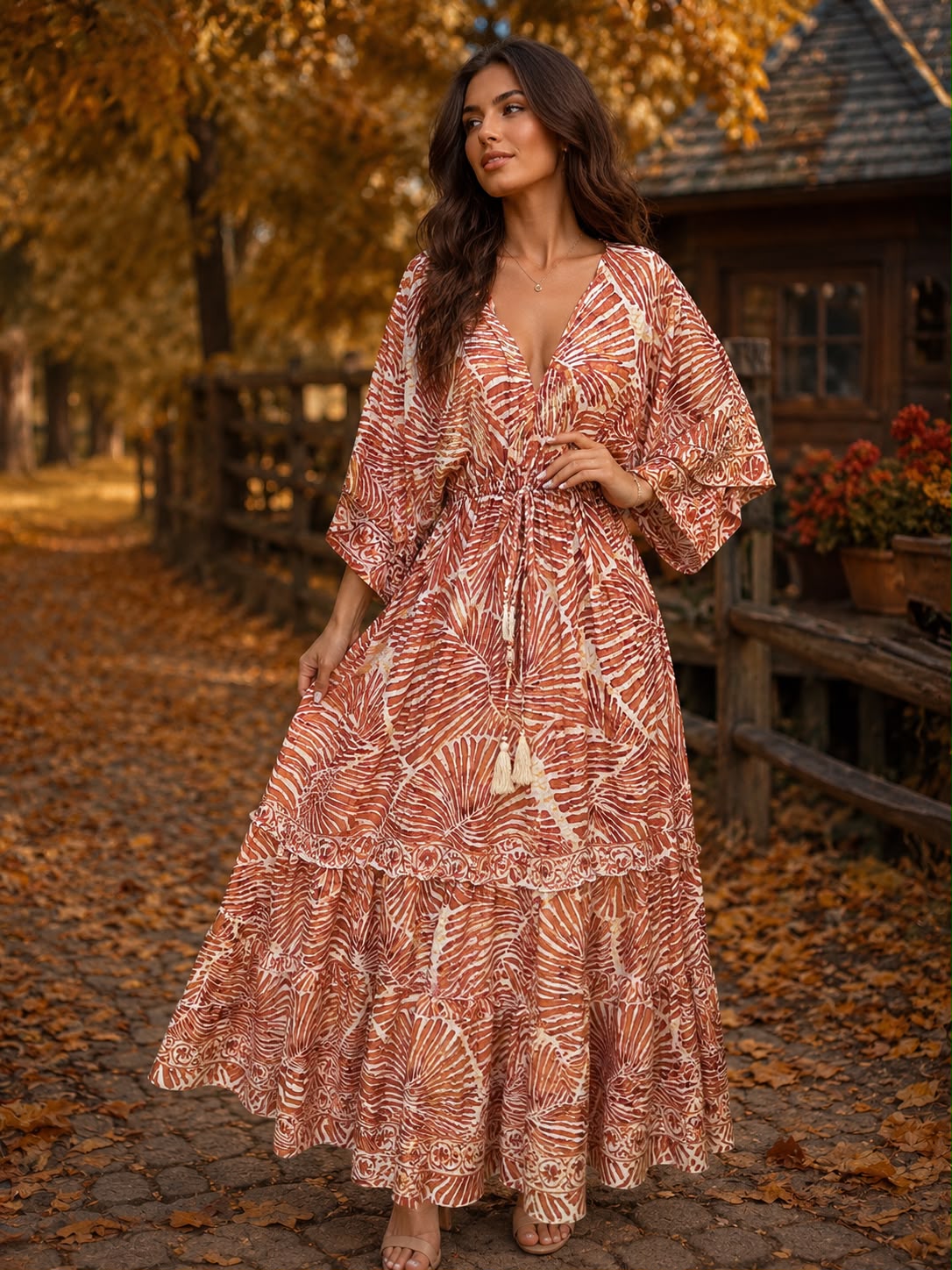 Rochie „Maria” – Mătase Indiană, Croială Maxi cu volănașe