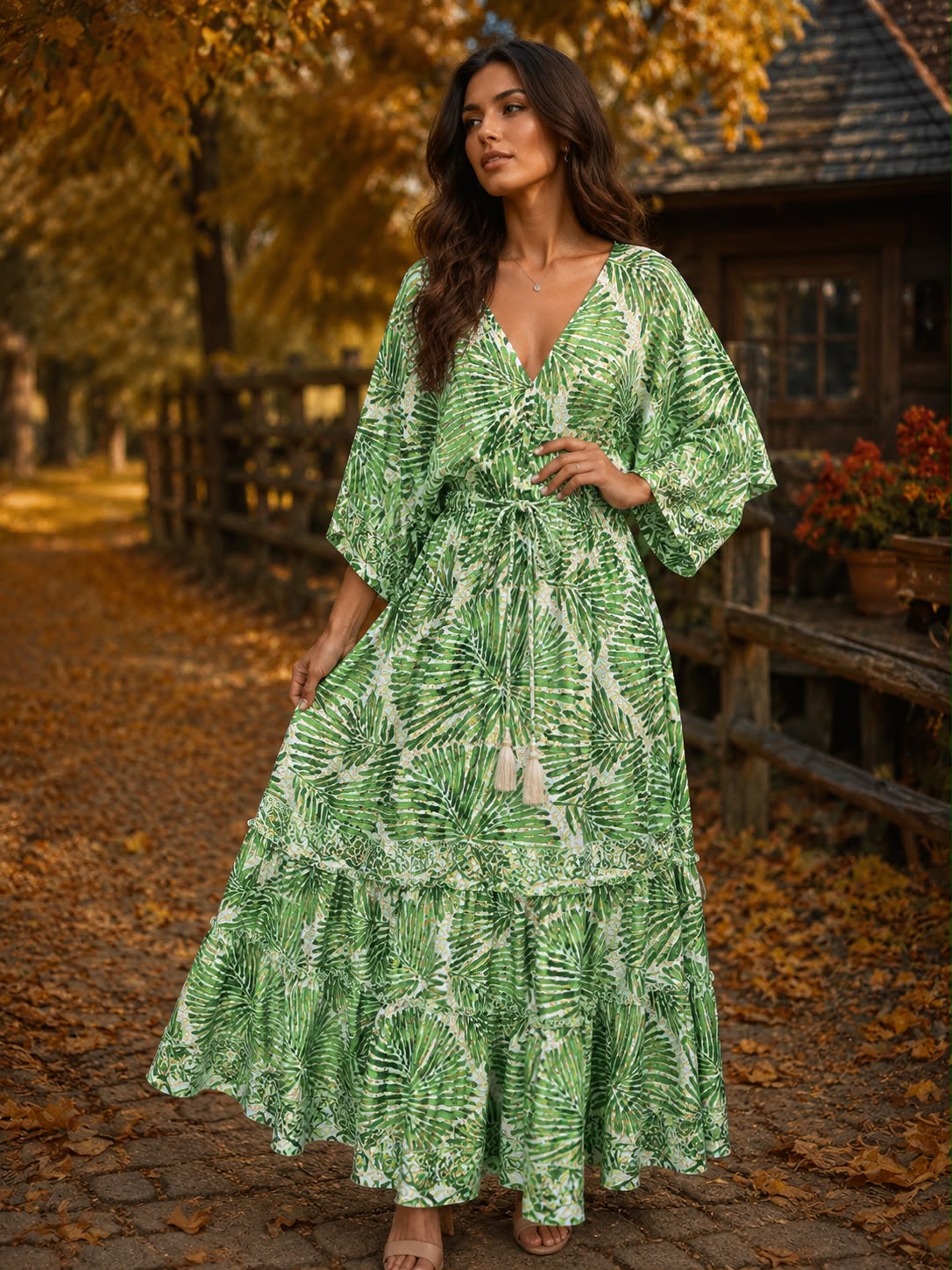 Rochie „Maria” – Mătase Indiană, Croială Maxi cu volănașe