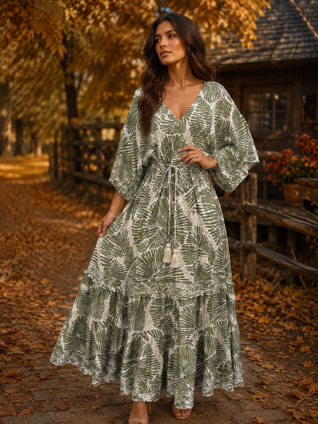 Rochie „Maria” – Mătase Indiană, Croială Maxi cu volănașe