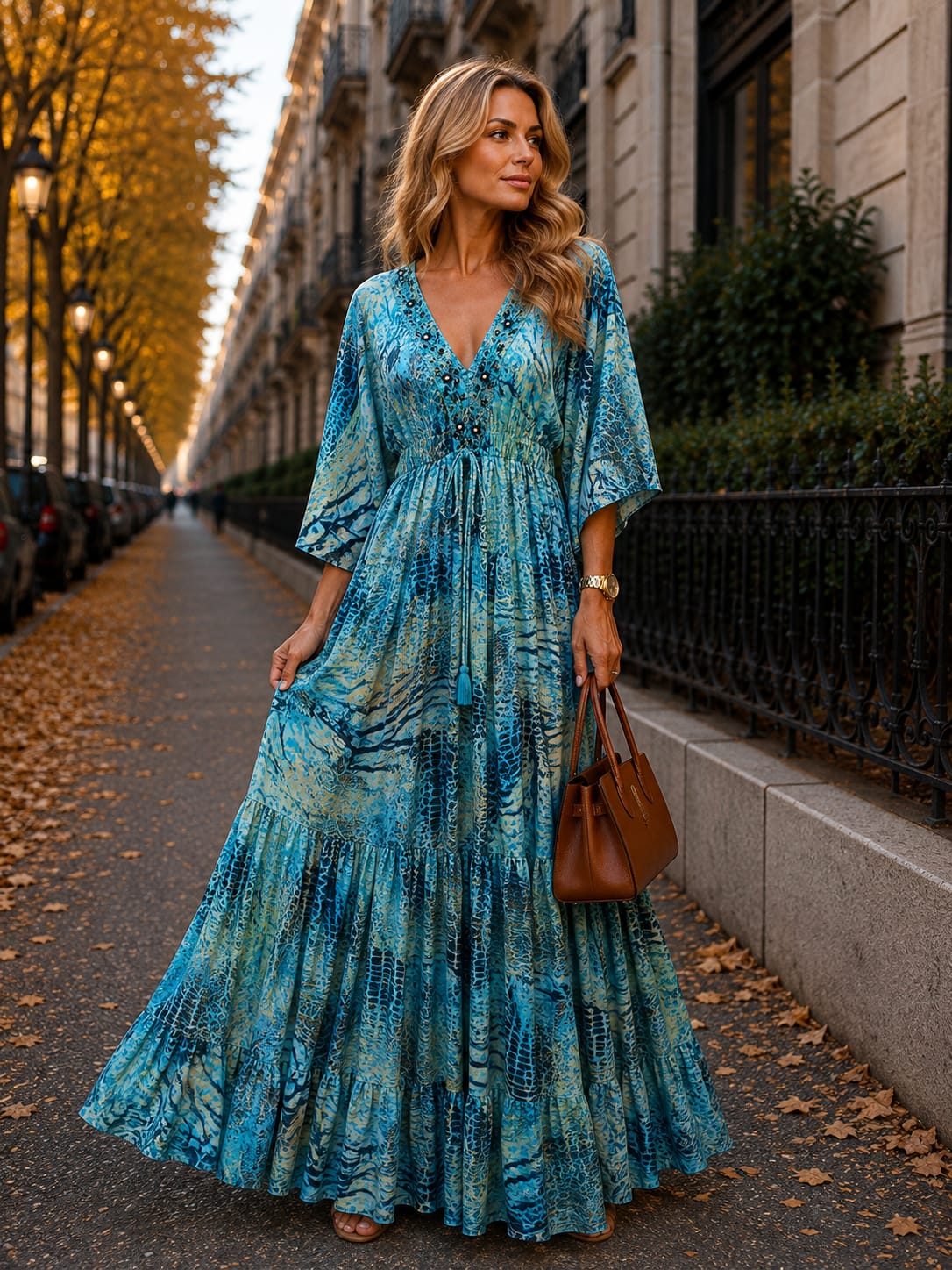 Rochie Isabella - lungă din mătase indiană cu broderie la bust