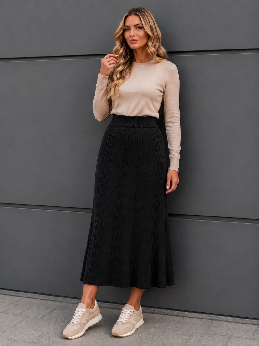 💚 Fustă tricotată midi – elegantă și versatilă