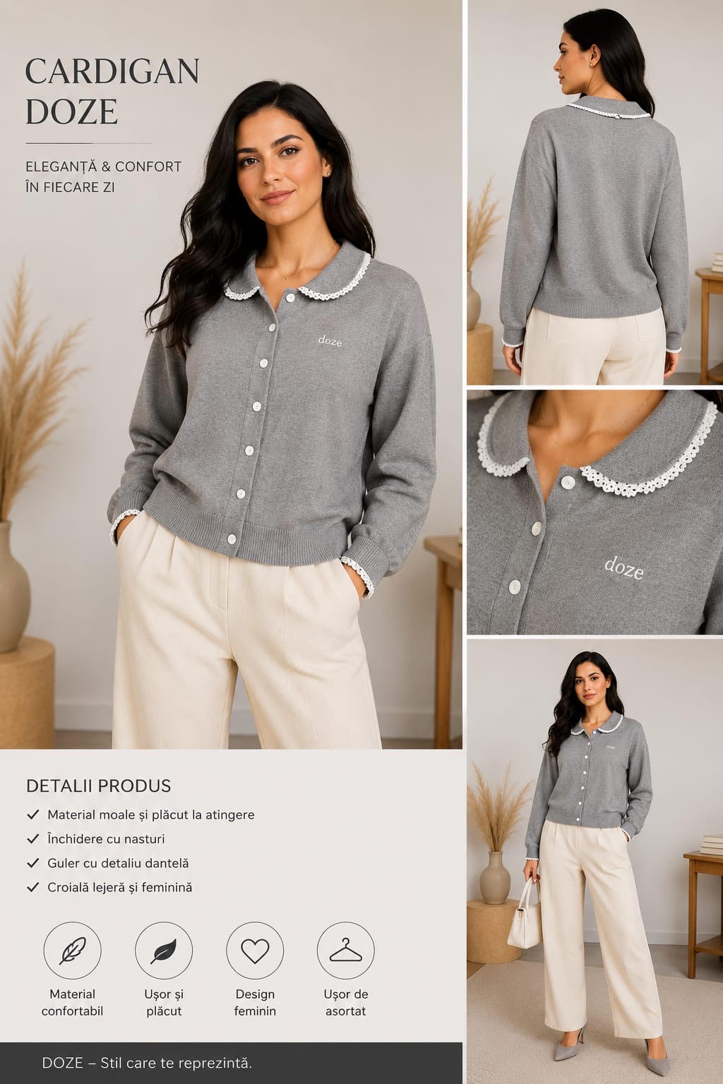 Cardigan Amelia - Tricot fin cu emblema brodată