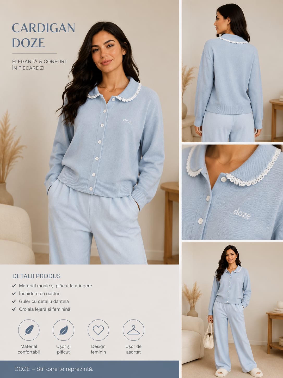Cardigan Amelia - Tricot fin cu emblema brodată