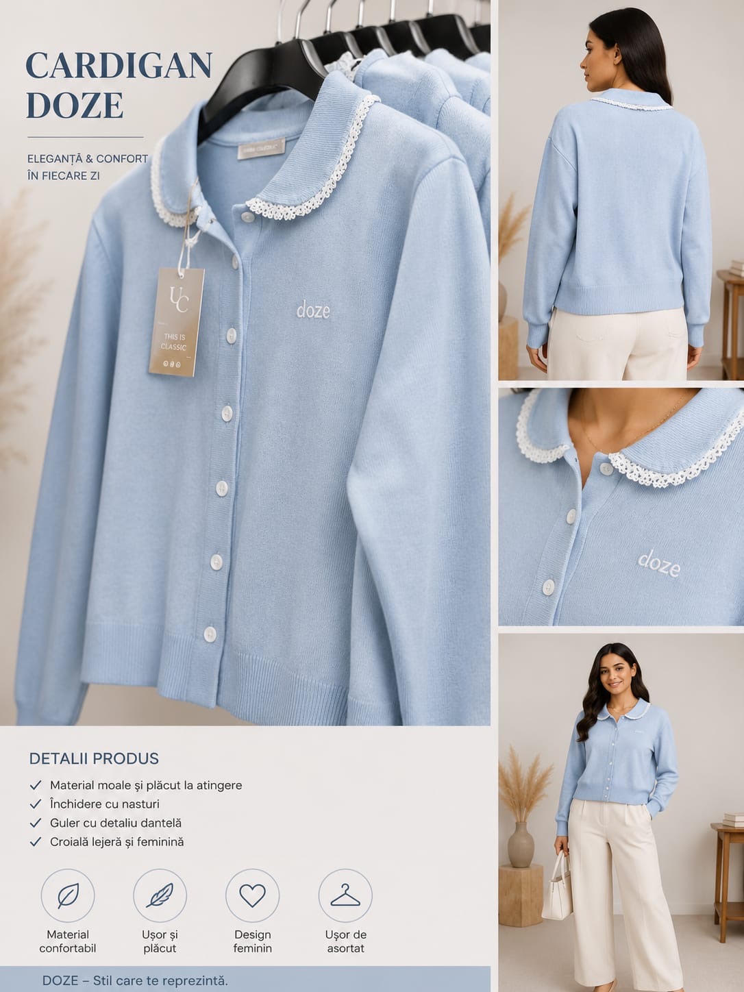 Cardigan Amelia - Tricot fin cu emblema brodată