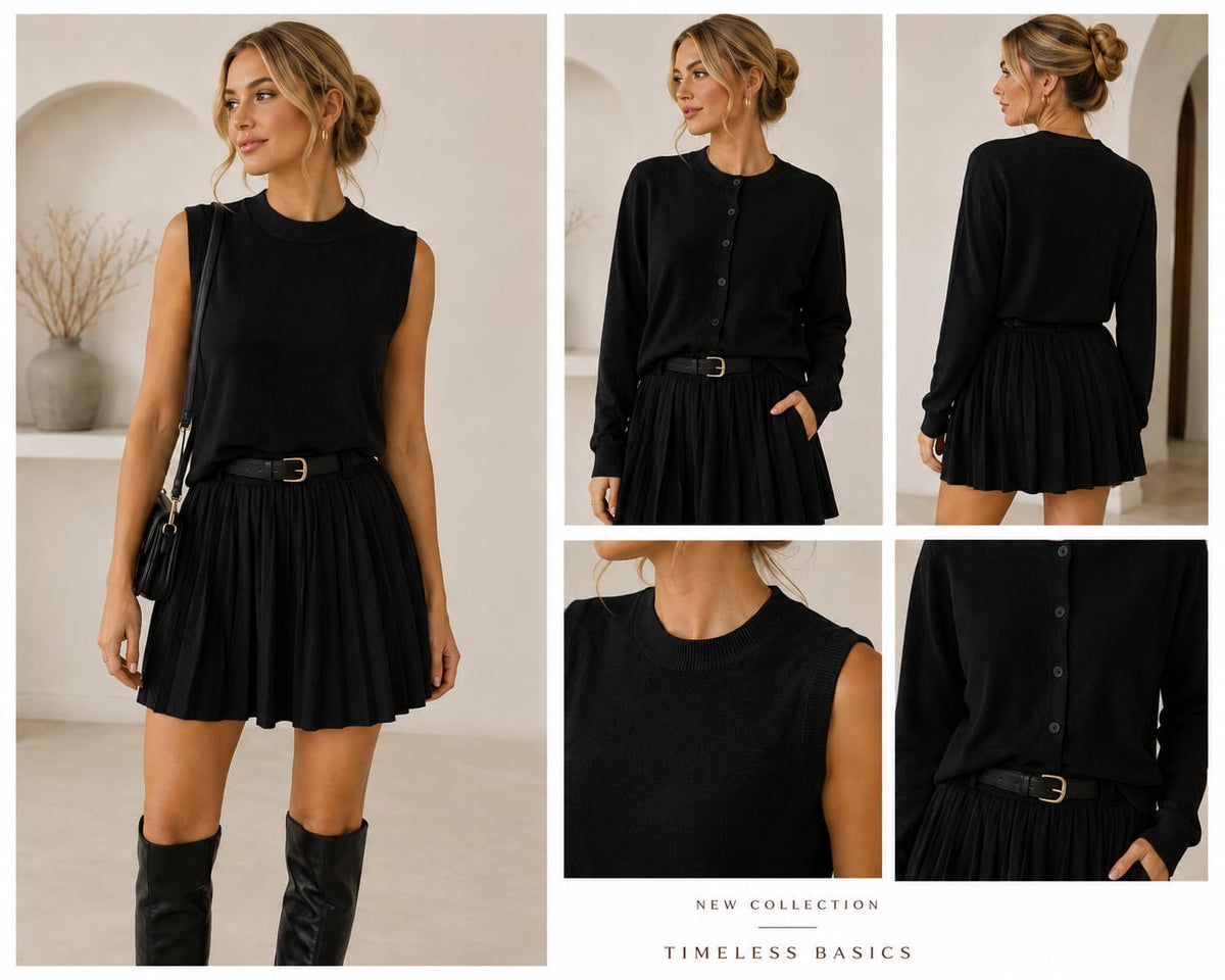 Compleu Sofia 3 piese din tricot fin – Rochie, Cardigan și Curea
